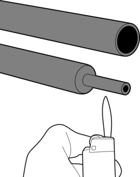 Professional Vector Illustration Of Heat Shrink - Line Drawing, Black And White, Cable Management