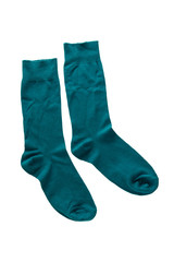 Pair of blue socks isolate on white background.