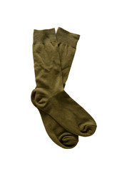 Pair of green socks isolate on white background.