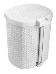 white plastic trash can with lid