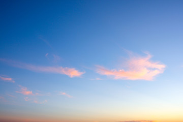 The sky at sunset. Blue and pink sky with clouds