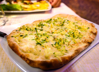 Pinsa romana, traditional italian food in Rome, variety of pizza