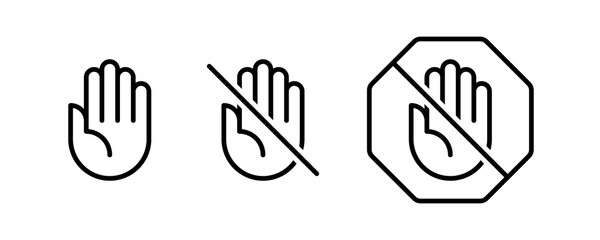 Do not touch hand icons. Set of linear icons with stop hand - obrazy, fototapety, plakaty