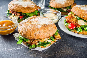 Various seafood and fish burgers assortment