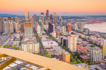 Seattle city downtown skyline cityscape in Washington State,  USA