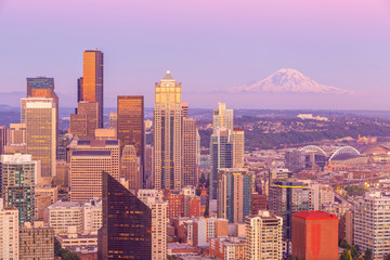 Seattle city downtown skyline cityscape in Washington State,  USA