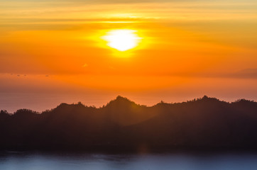 Sunrise panorama view from top of Batur volcano
