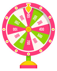 Wheel of fortune with winning numbers and sector bankrupt and bonus, flat style illustration. Game fortune wheel concept. Casino and gambling vector. Icon of casino fortune, wheel winner game