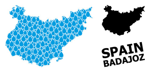Obraz premium Vector Collage Map of Badajoz Province of Water Drops and Solid Map