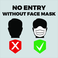 Hygiene for pandemic. No Entry Without Face Mask Vector Image. Wear a Mask Icon. 