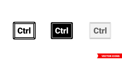 Ctrl button icon of 3 types color, black and white, outline. Isolated vector sign symbol.