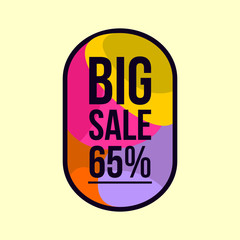 65 percent big sale tag, discount sticker banner vector eps