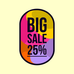 25 percent big sale tag, discount sticker banner vector eps