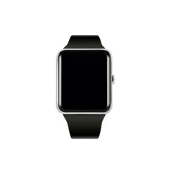 Digital smart watch. LED screen electronic stopwatch. Vector realistic sports black handwatch clock, heart rate, waterproof with strap. Graphic isolated illustration