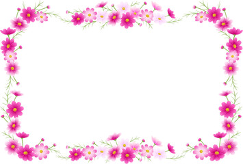 Obraz na płótnie Canvas ピンクのグラデーションのコスモスのフラワーアレンジメントのフレーム、カットイラスト、秋イメージ