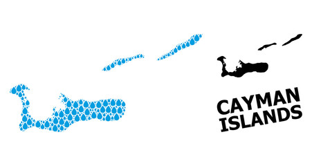 Vector Collage Map of Cayman Islands of Liquid Dews and Solid Map