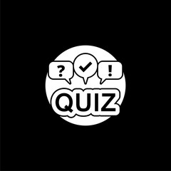 Quiz logo with speech bubble symbols isolated on dark background