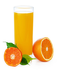 Fresh orange juice in glass isolated on white