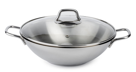 New metal cooking pot isolated on white