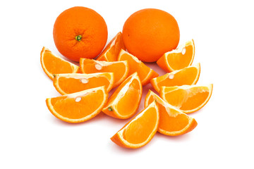 Two oranges with slices isolated on white background - 372237121