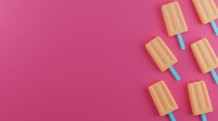 Flat lay Popsicle on pink background. minimal style with copy space. 3d rendering.