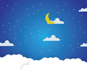 night sky. moon, stars and clouds in midnight. vector Illustration.