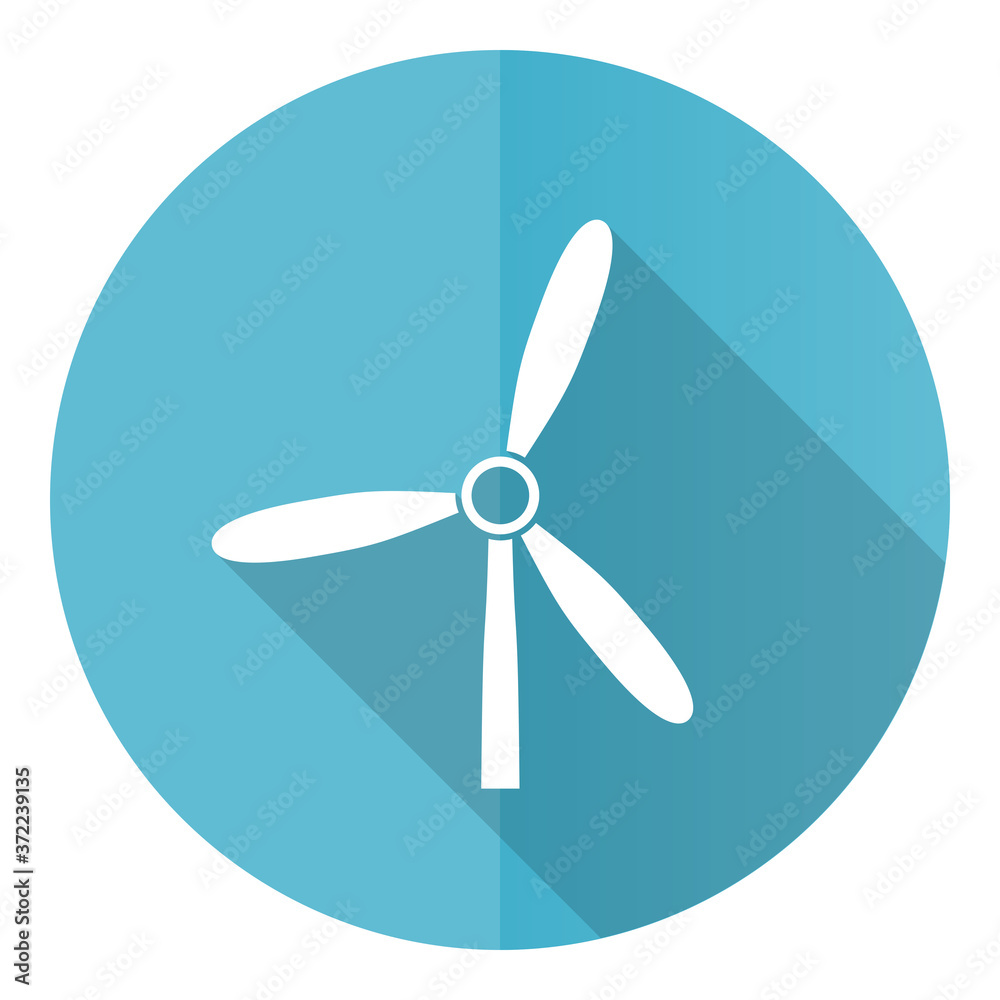Leinwandbilder windmill vector icon, flat design blue round web button isolated on white background