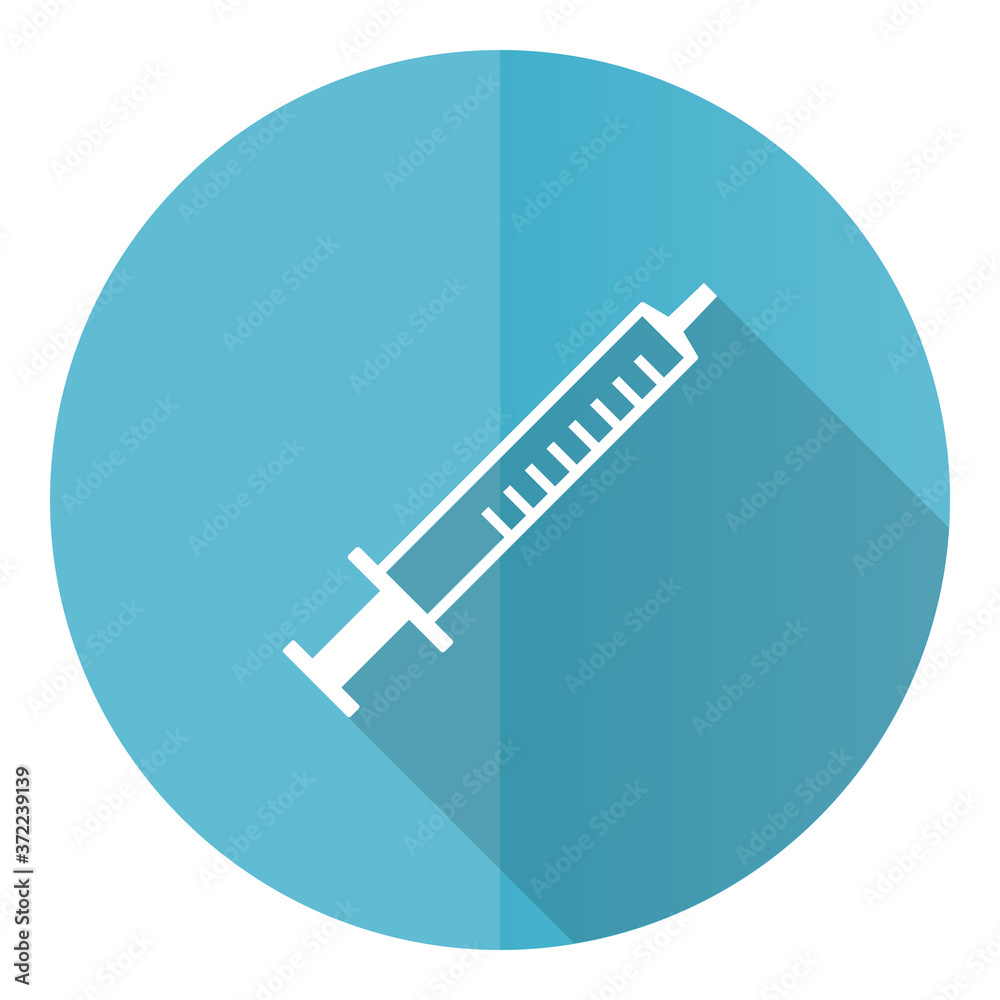 Poster medicine vector icon, flat design blue round web button isolated on white background