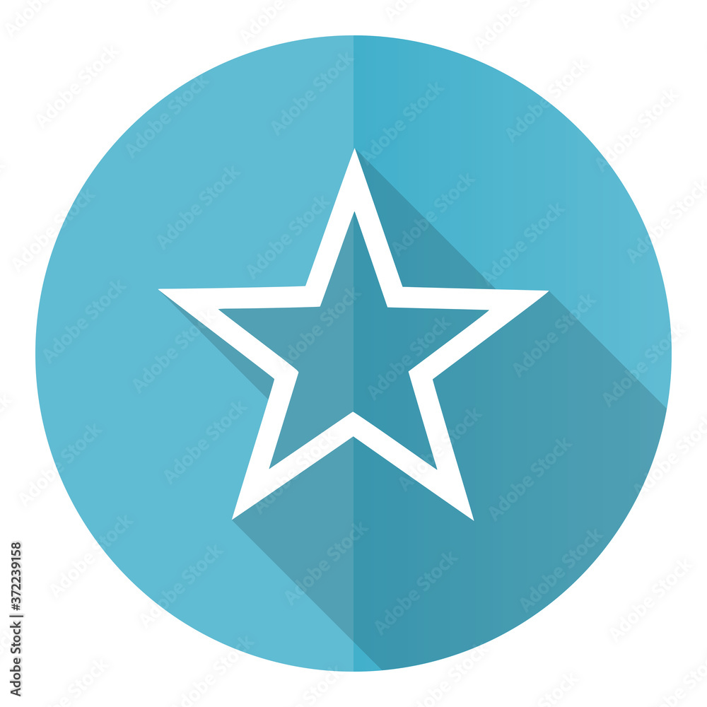 Aufkleber star vector icon, flat design blue round web button isolated on white background