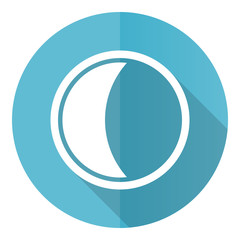 Moon vector icon, flat design blue round web button isolated on white background