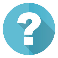 Question mark vector icon, flat design blue round web button isolated on white background