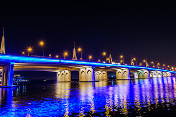 DUBAI, UAE - MAY 09 of 2016 : Business bay crossing bridge,13-lane-bridge, over the Dubai...