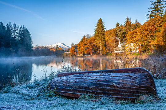 Frosty Late Autumn Morning At Loch Ard, Loch Lomond And The Trossachs National Park.