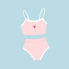 Cute modern pink womens sports underwear with heart. Female and male accessory. Feminism.