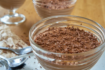 Chocolate mousse in portion glasses  