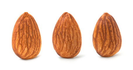 Almond set,Almonds isolated on white background.