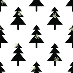 Seamless New Year's pattern of fir trees and snowflakes. Vector stock illustration eps10