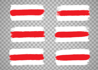Set of the Republic of Belarus flags,white-red-white country national symbols.Hand drawn stripes, brush strokes.Elections in Belarus 2020, disagreement and protest. Isolated.Vector