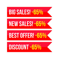 65 percent big sales,new sales, best offer,discount red ribbon sign vector eps