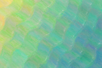 Green and yellow waves wax crayon background, digitally created.