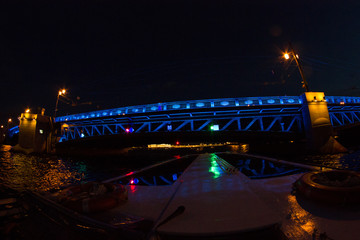 Fototapeta na wymiar Panorama of St. Petersburg at night. Cities of Russia. Petersburg bridges. Summer in St. Petersburg. Travel across Russia. Breeding the bridge.