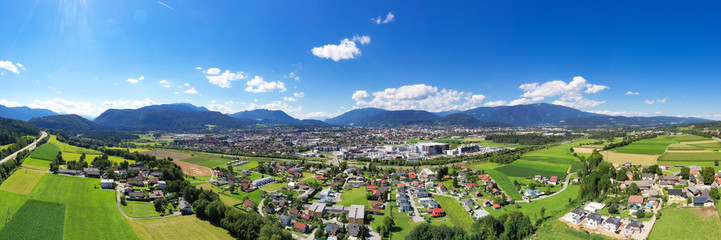 Fototapeta na wymiar Villach in Carinthia, panorama view. Small town in the South of Austria, Europe.