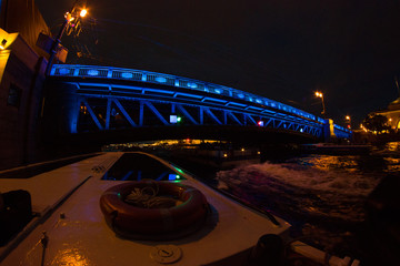 Panorama of St. Petersburg at night. Cities of Russia. Petersburg bridges. Summer in St. Petersburg. Travel across Russia. Breeding the bridge.