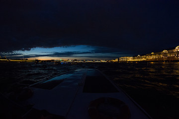 Panorama of St. Petersburg at night. Cities of Russia. Petersburg bridges. Summer in St. Petersburg. Travel across Russia. Breeding the bridge.