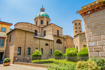 Ravenna archiepiscopal cathedral and baptistery of Neon exterior, behind the Duomo of Ravenna. Relics of early Christian Ravenna are preserved, including mosaics from first cathedral church
