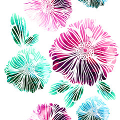 Fototapeta na wymiar Seamless watercolor flowers. mixed media. Vector illustration