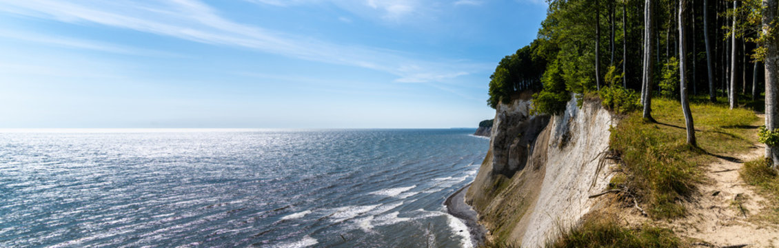  view of the beautiful lime and chalkstone cliffs in Jasmund National Park on Ruegen Island in Germany
