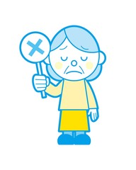×の札を持っている高齢女性 シンプルカラー