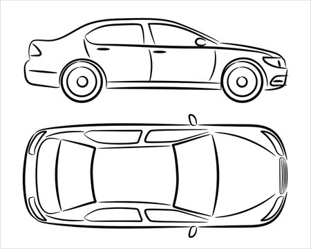 Car silhouette on white background. Vehicle icons set view from side and top