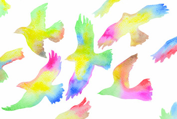 Illustration of beautiful and colorful birds flying. Vector.